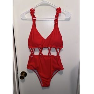 Red one piece bathing suit